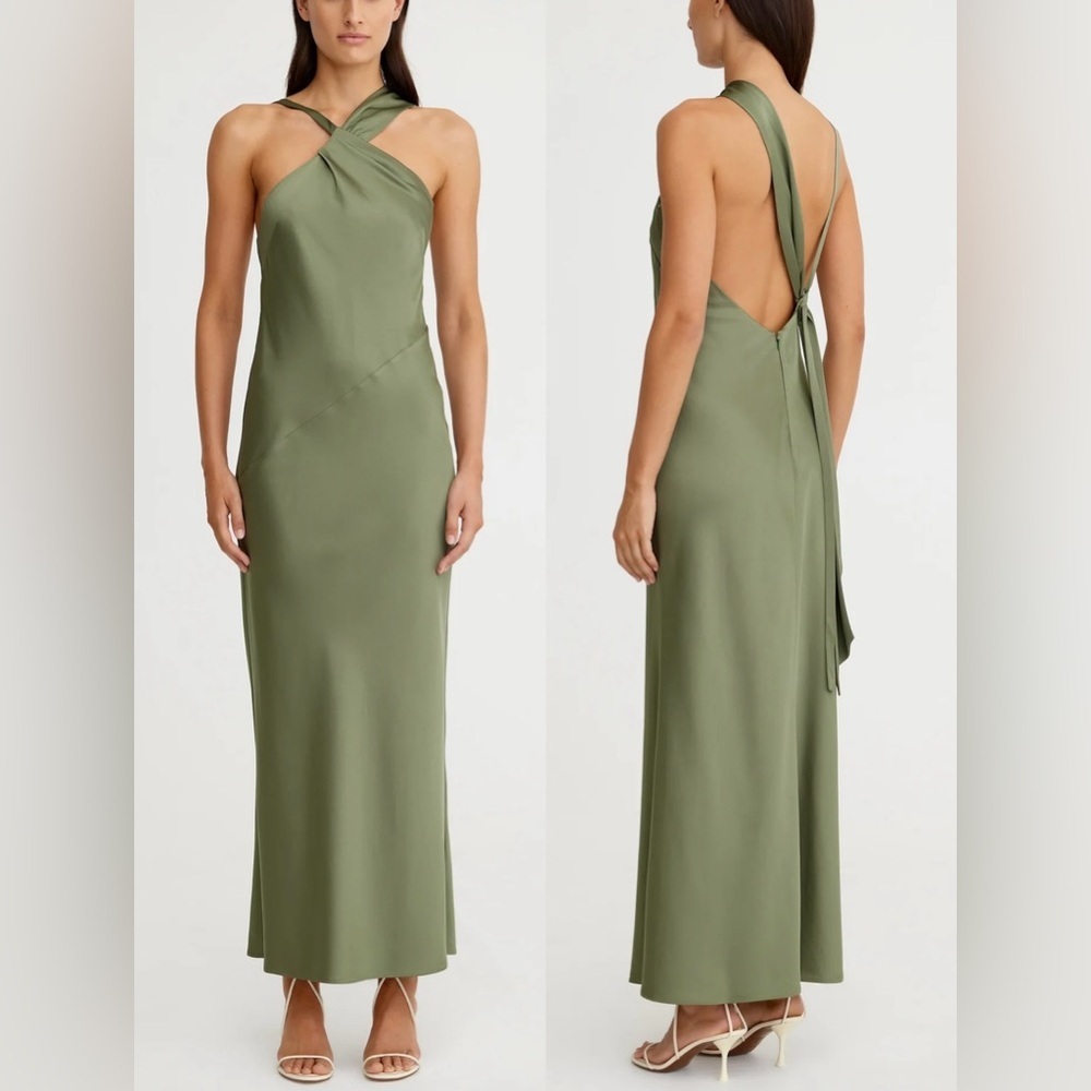 New Significant Other Lucile Draped Maxi Dress In Pesto Au 12 Us 8